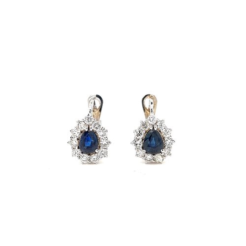 18 krt. white gold earrings with sapphire and brilliant