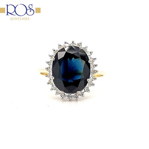 14 krt. bicolour ring met saffier en briljantgeslepen diamanten 14 krt. bicolour ring met saffier en briljantgeslepen diamanten