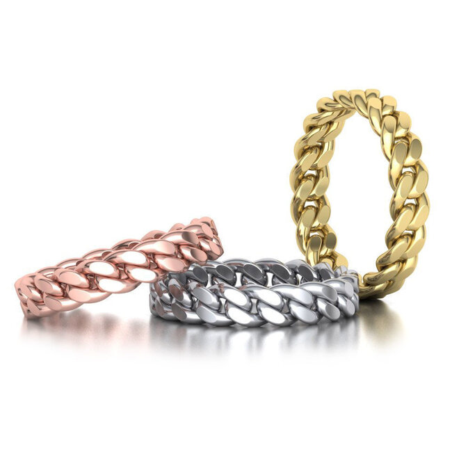 Miami linkchain wedding rings (available in yellow gold, white gold and rose gold)