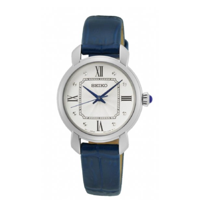 Seiko watch with blue watch strap SUR497P2