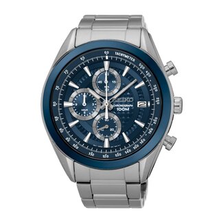 Seiko SSB177P1 Chronograaf staal, blauwe wijzerplaat, datum 10ATM