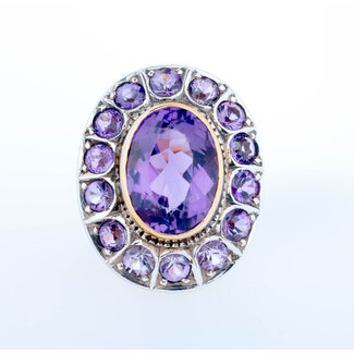 Occasion Vintage 18 karaat /Zilver 925 amethist ring