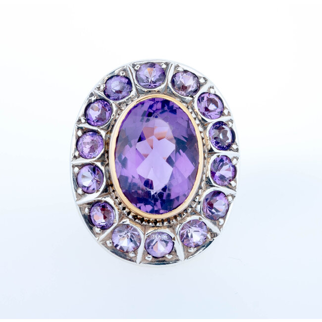 Occasion Vintage 18 karaat /Zilver 925 amethist ring