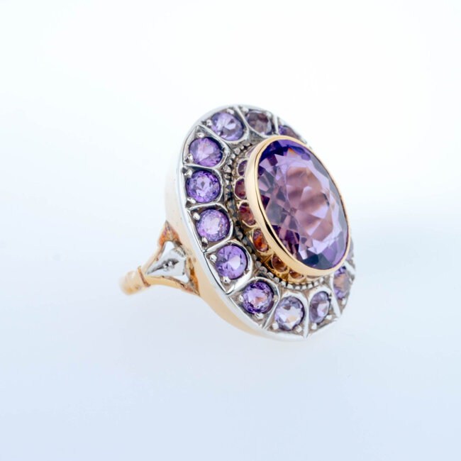 Occasion Vintage 18 karaat /Zilver 925 amethist ring