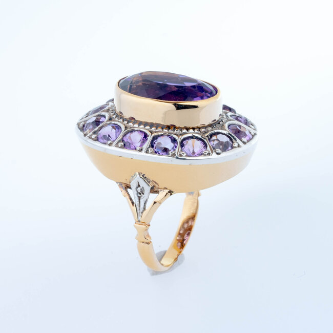 18k  gouden en Zilveren ring met Amethist