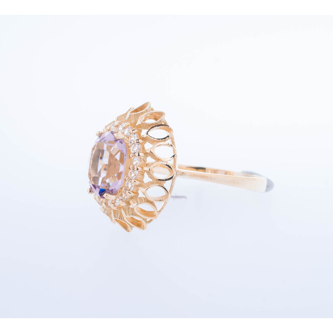 14k ring met Amethist  en zirkonia