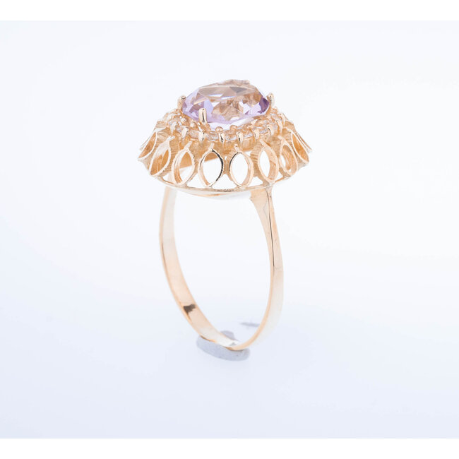 14k ring met Amethist  en zirkonia