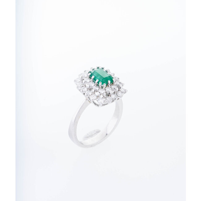 Occasion Vintage 18 karaat wit gouden briljant/ smaragd