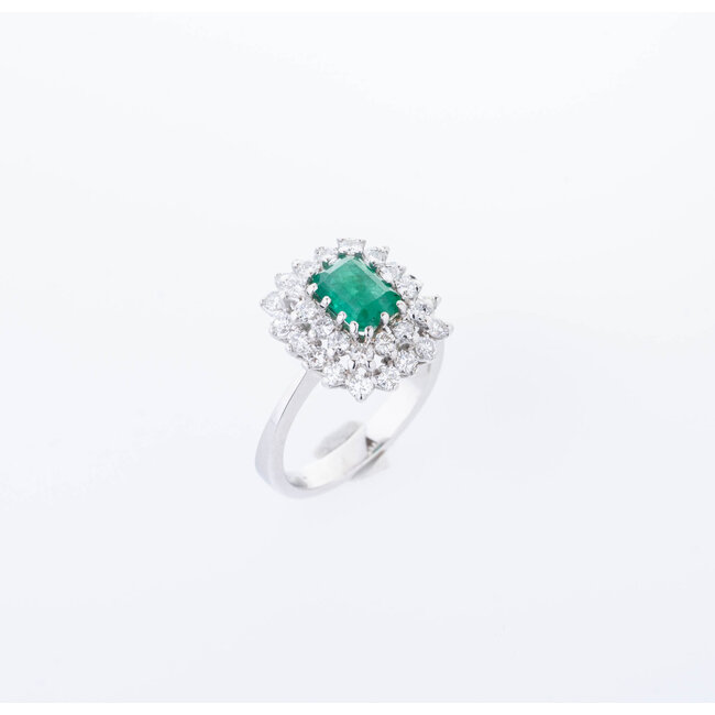 Occasion Vintage 18 karaat wit gouden briljant/ smaragd