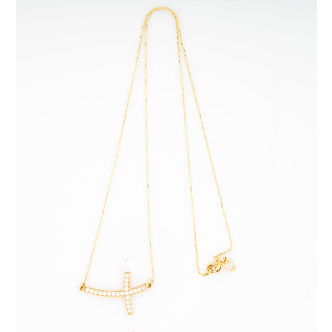 new 14k geel gouden collier/ kruis hanger zirkonia 2.4 gr