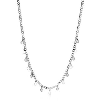 zinzi zilveren gourmet ketting met bungelende ronde gladde plaatjes en witte zirconia's 45cm ZIC2349