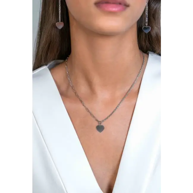 ZINZI zilveren schakel ketting met twee trendy schakels en glad hart 40-45cm ZIC2381