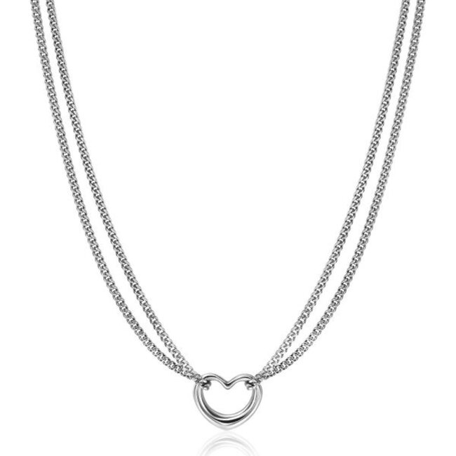 zinzi zilveren multilook ketting met gourmet schakels en open hart 40-43cm ZIC2516