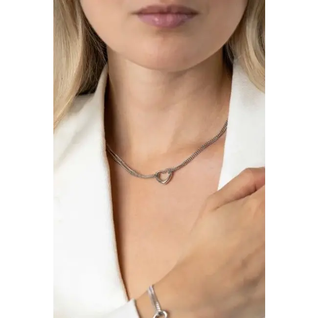 ZINZI zilveren multilook ketting met gourmet schakels en open hart 40-43cm ZIC2516