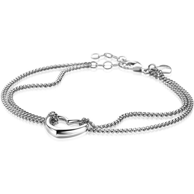 zinzi zilveren multilook armband met gourmet schakels en open hart 16,5-19,5cm ZIA2516