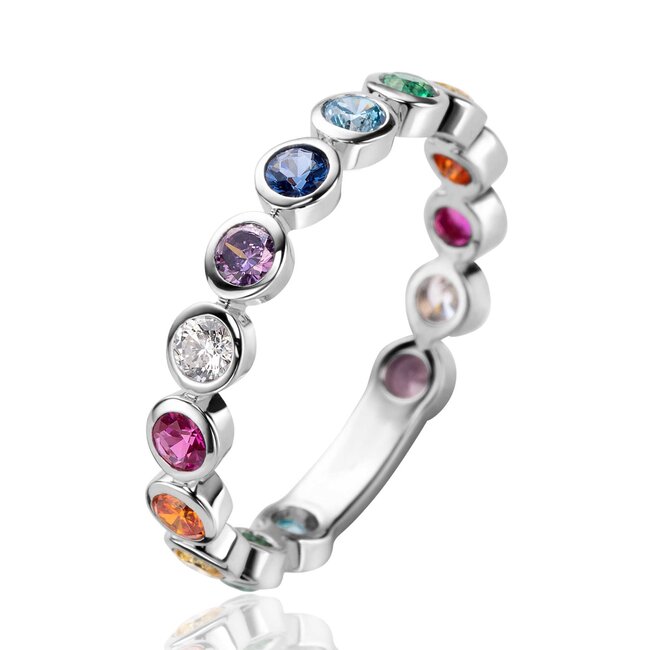 ZINZI zilveren ring met  gekleurde zirkonia