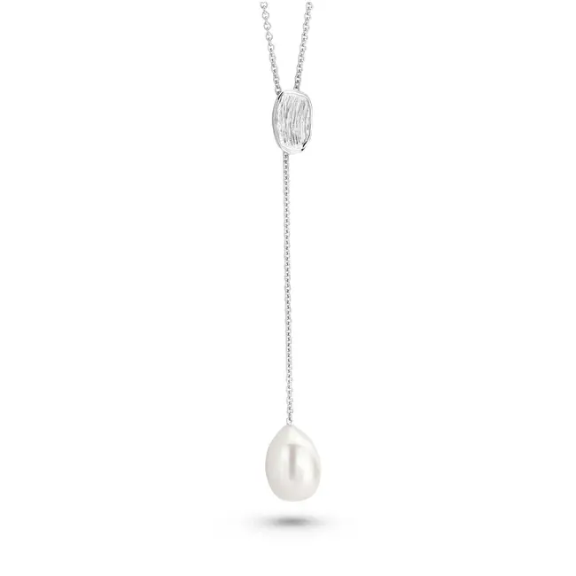 FJF FJF collier Ypsilon zoetwater parel gerhodineerd