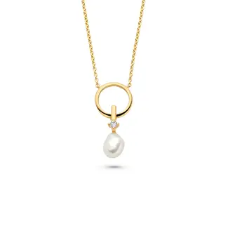 FJF Collier zilver met zirkonia en zoetwater parel