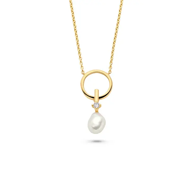 FJF FJF collier cold pated met zirkonia en zoetwater parel