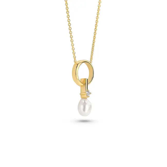 FJF Collier zilver  met zirkonia en zoetwater parel