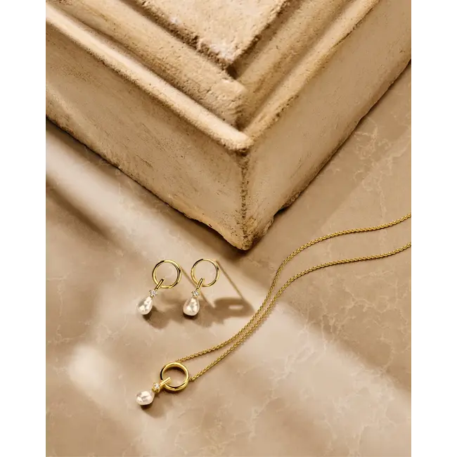 FJF Collier zilver verguld  met zirkonia en zoetwater parel