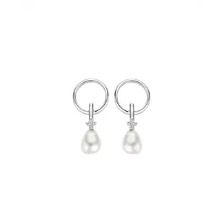 FJF Oorstekers Icon Pearl zilver met  zirkonia en zoetwater parel