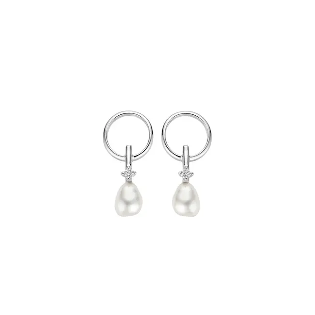 FJF Oorstekers Icon Pearl zilver met zirkonia en zoetwater parel