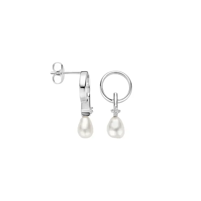FJF Oorstekers Icon Pearl zilver met zirkonia en zoetwater parel