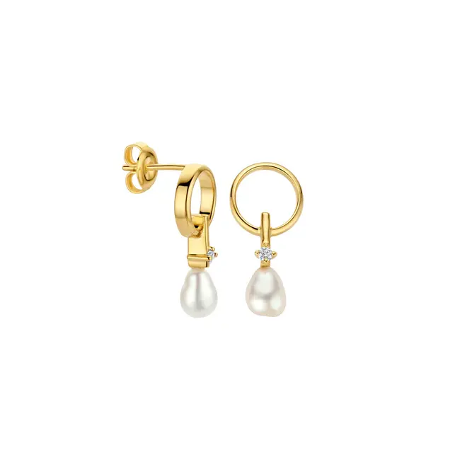 FJF Oorstekers zilver Icon Pearl  met zirkonia en zoetwaterparels