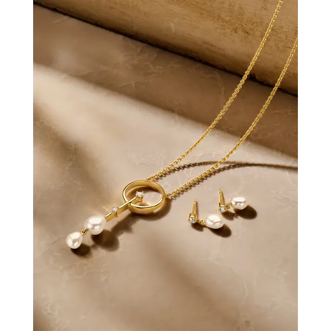 FJF  oorstekers zilver Icon pearl II  met zirkonia en zoetwater parel