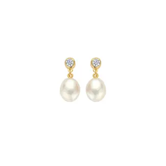 FJF Zilver vergulde oorstekers Icon pearl II   metzirkonia en zoetwater parel