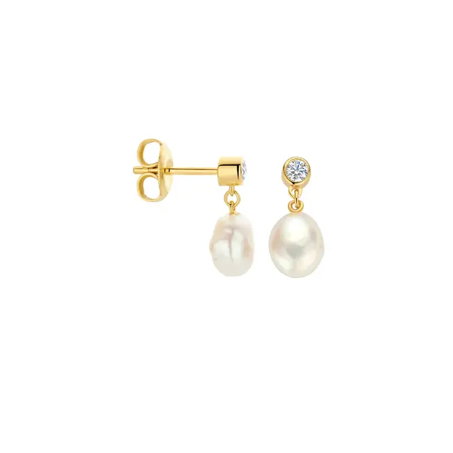 FJF  oorstekers zilver Icon pearl II  met zirkonia en zoetwater parel