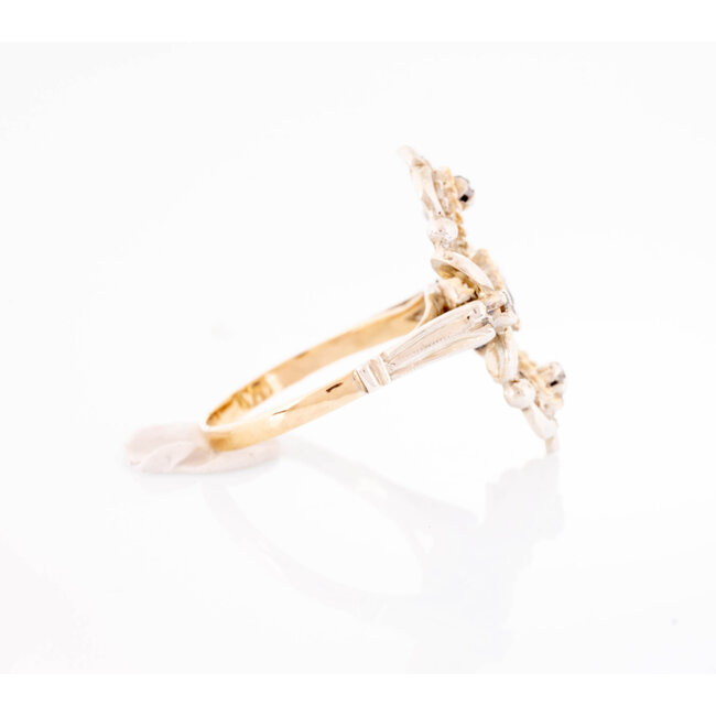 vintage ring met groene saffier en roosdiamant