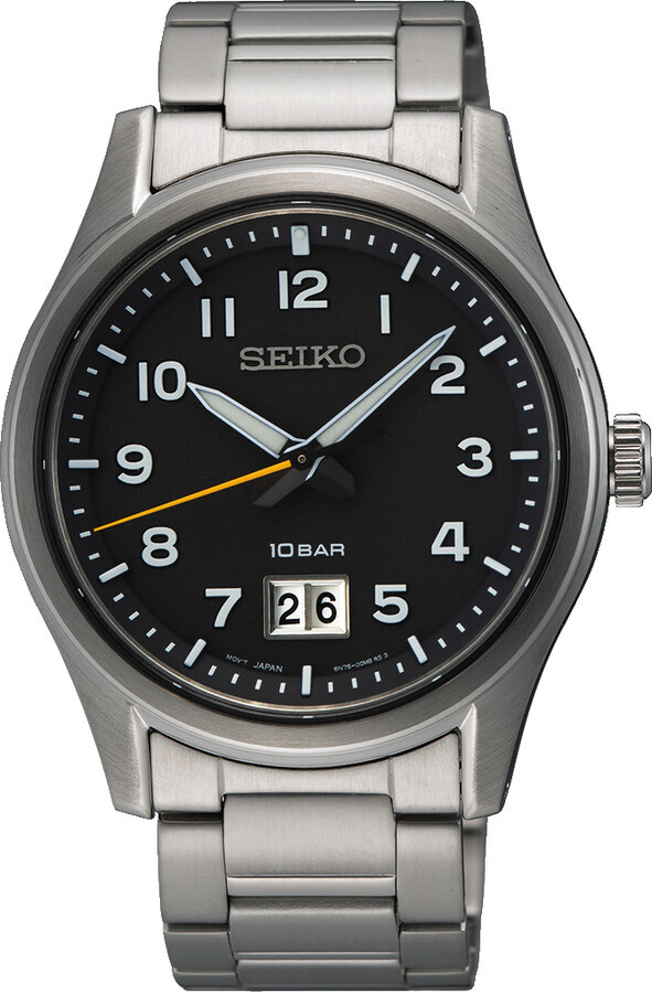 Seiko analoog kwarts, zilver/zwart, Minimalistisch