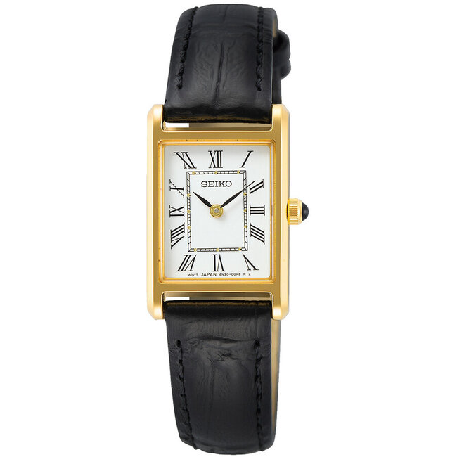 Seiko  Dameshorloge zwart leren band