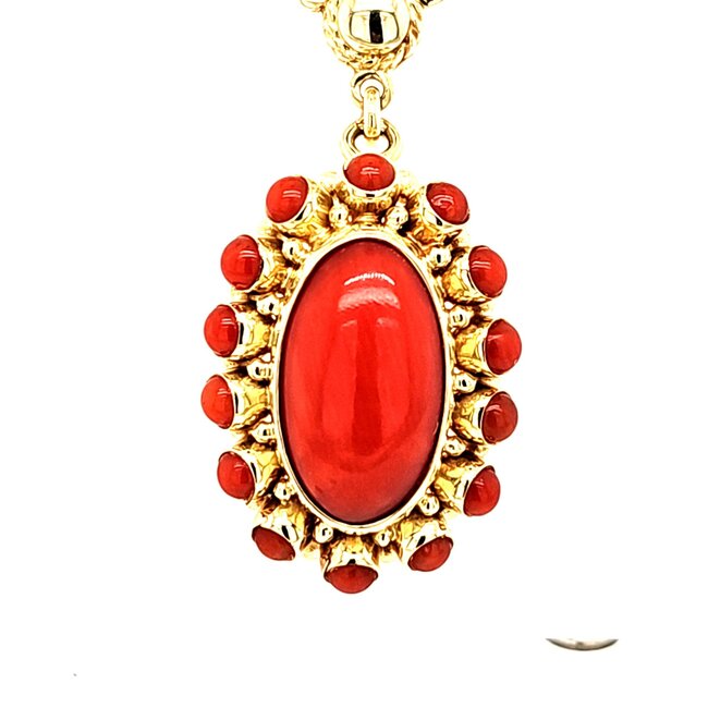 14k collier met Bloedkoraal