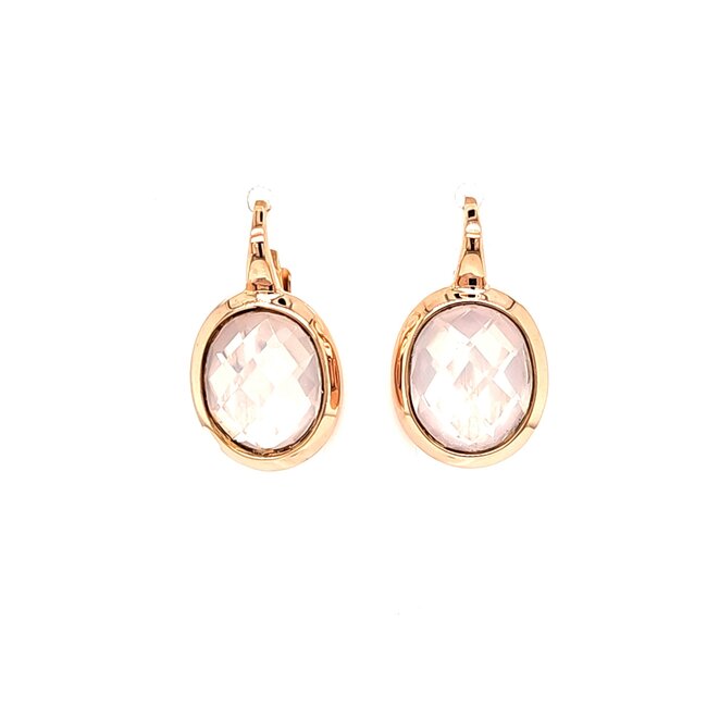 Occ 18k roségd oorhangers Rozekwarts  7.3gr