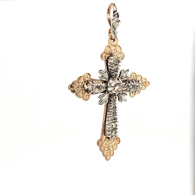 Occ 14k /zilver hanger kruis Roosdiamant 7.3gr