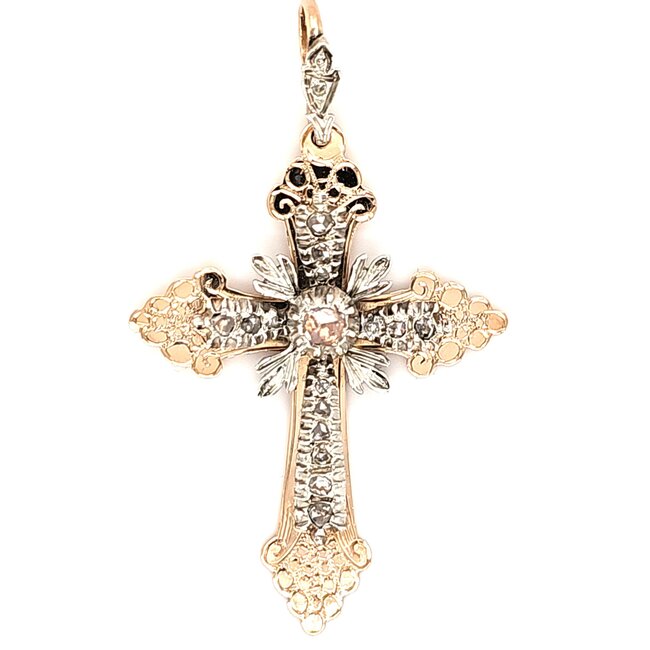 Occ 14k /zilver hanger kruis Roosdiamant 7.3gr