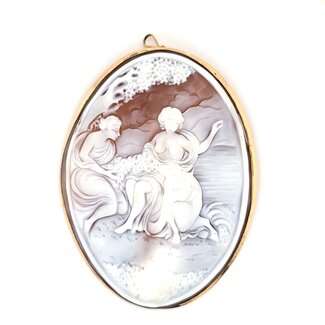 14k hanger/broche gezet met echte schelp Camee