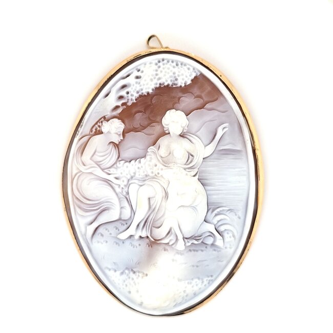 14k hanger/broche gezet met echte schelp Camee