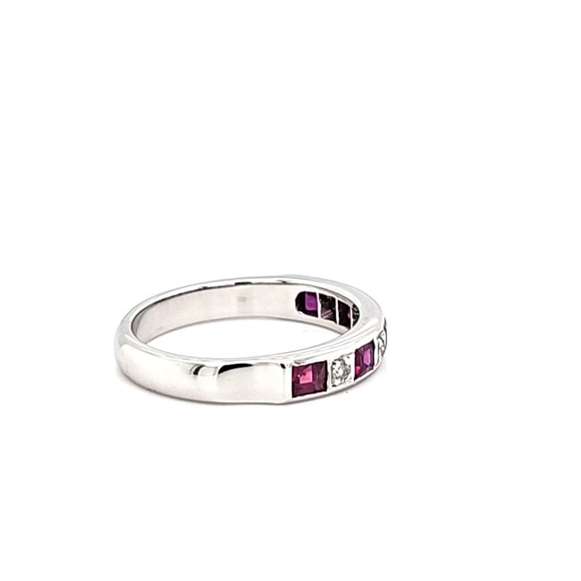 Occ 18k witgd ring Robijn en 0,08ctbrilj 4gr mt16,75