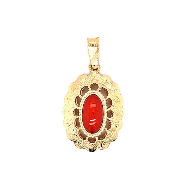 14k gouden hanger gezet met Bloedkoraal