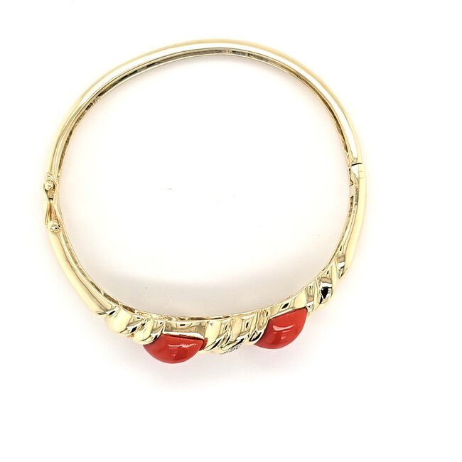 Occ  14k armband met Bloedkoraal en 0,10ct Brilj 20,9g