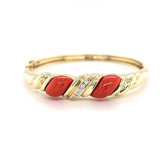 Occ  14k armband met Bloedkoraal en 0,10ct Brilj 20,9g
