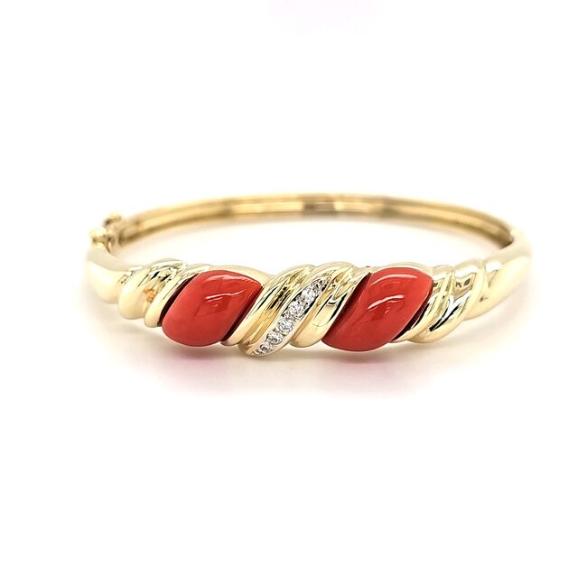 14k gouden armband gezet met Bloedkoraal en briljanten