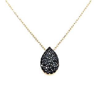 14k collier met hanger druppel  gezet zwarte zirkonia