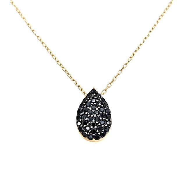 14k collier met hanger druppel gezet met zwarte zirkonia