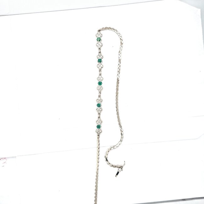 18k witgouden choker met  Smaragd en briljanten