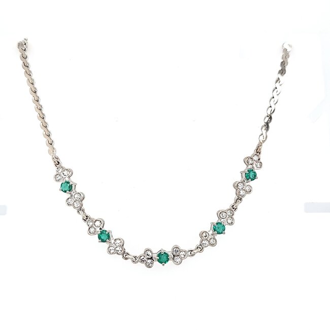 18k witgouden choker met  Smaragd en briljanten